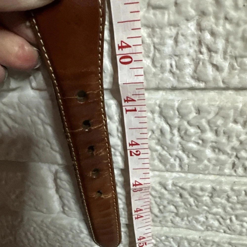 LANDS END Belt Mens 42 Canvas Leather Blue Red Made in USA Golf Vintage
